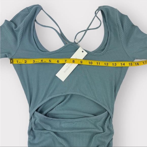 NWOT Jonathan Simkhai Maisha Shaping Rib Long Sleeve Cutout Midi Dress in Baltic - Picture 11 of 11